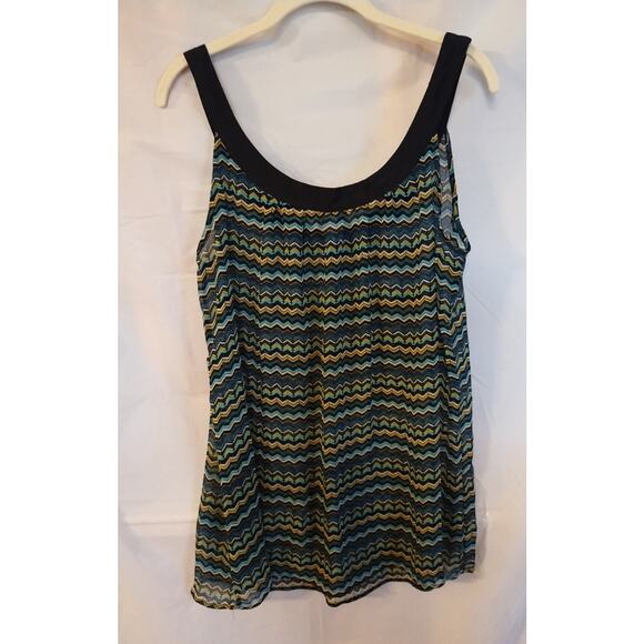 New York Co. Blue Green Black Chevron Stripe Sleeveless Sheer Women's Top Size L - Picture 3 of 6